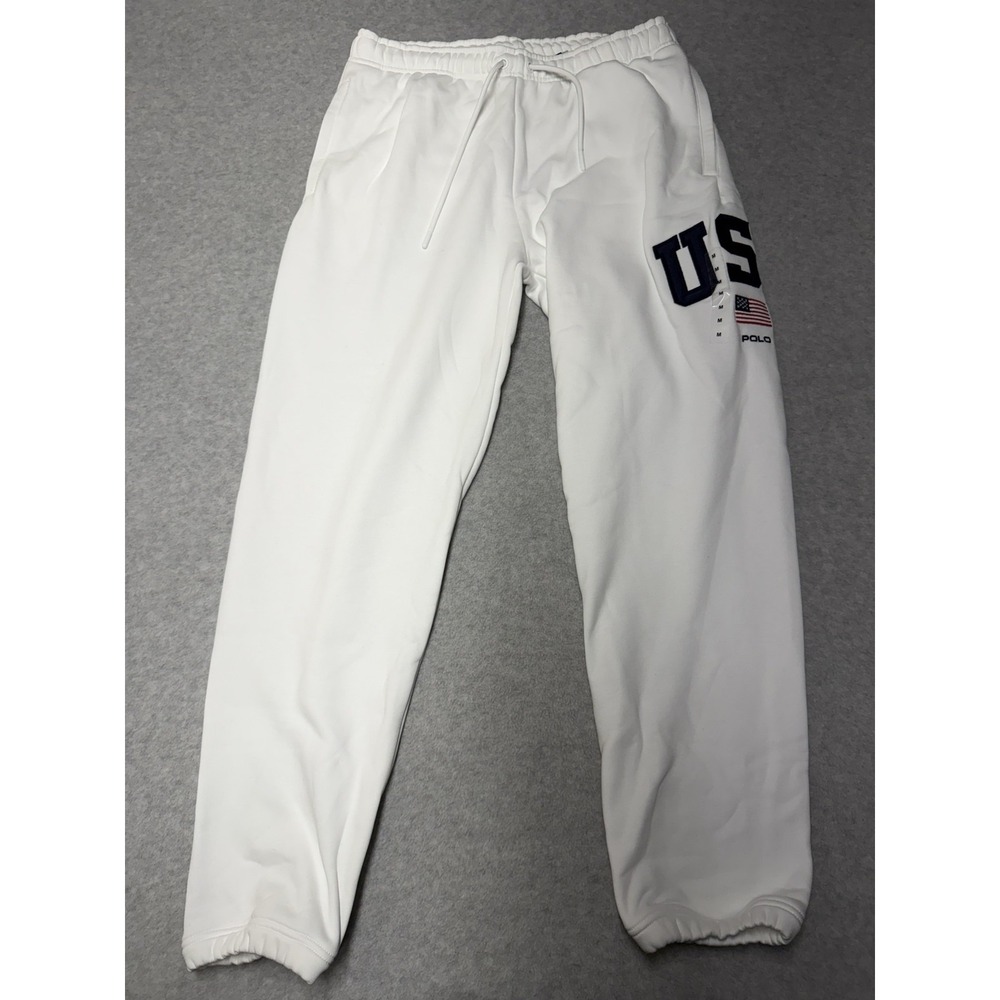 Polo Ralph Lauren Sweatpants Mens M White Flag Fleece USA Joggers Drawstring